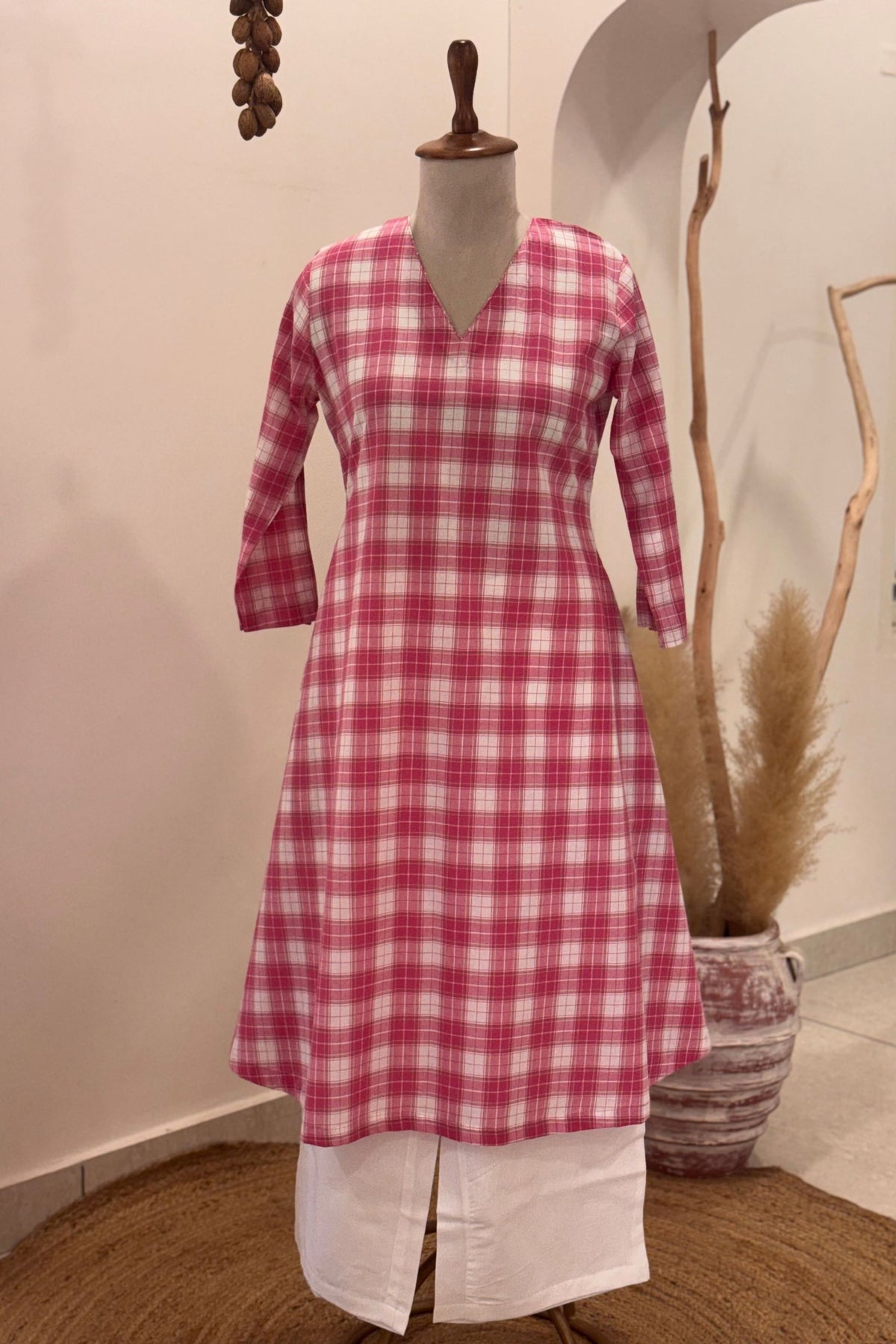 Blush Checks Kurta Set