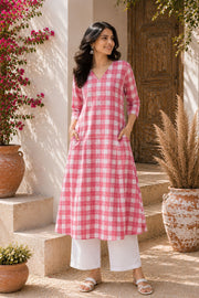 Blush Checks Kurta Set