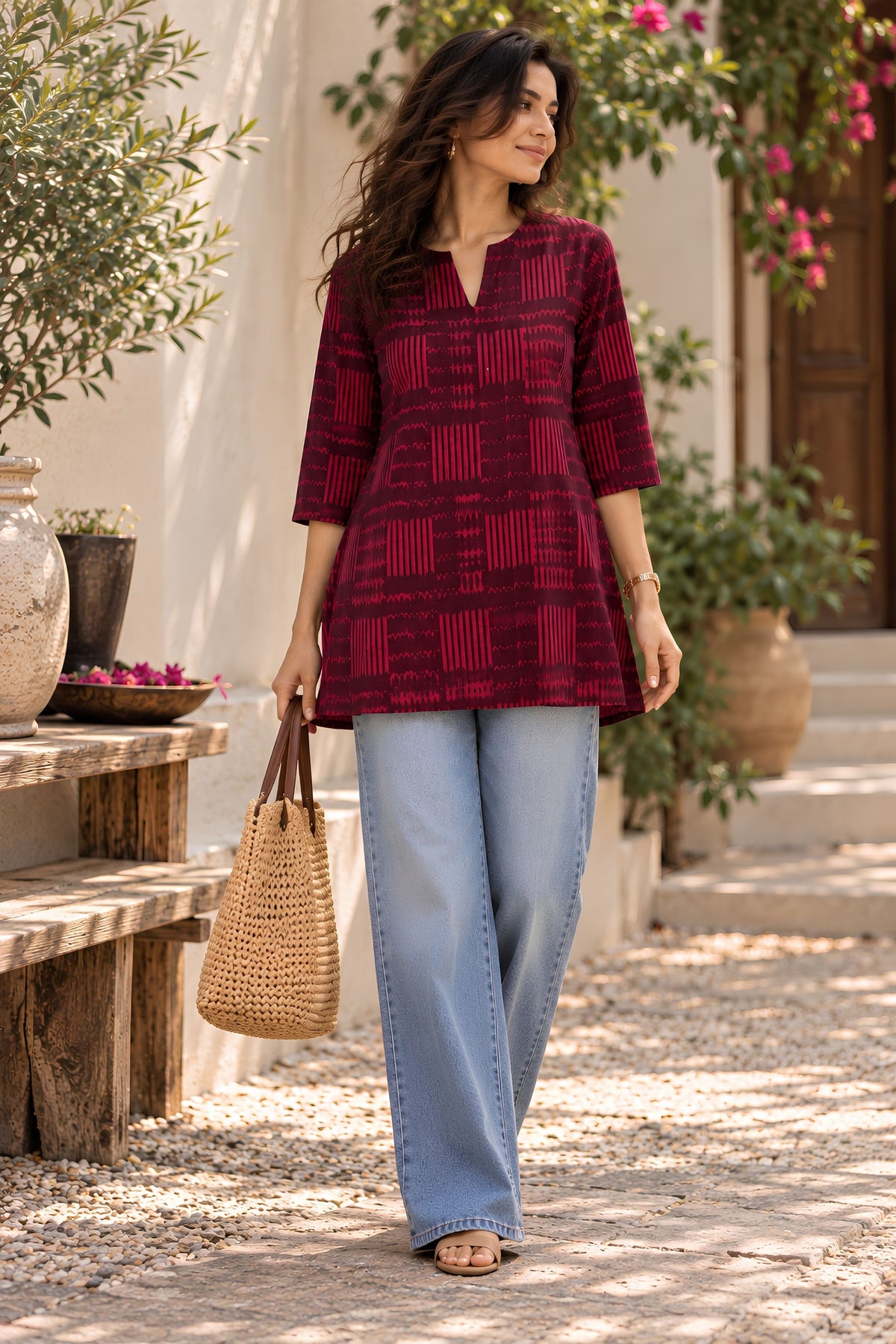 Cranberry Ikat Short Top