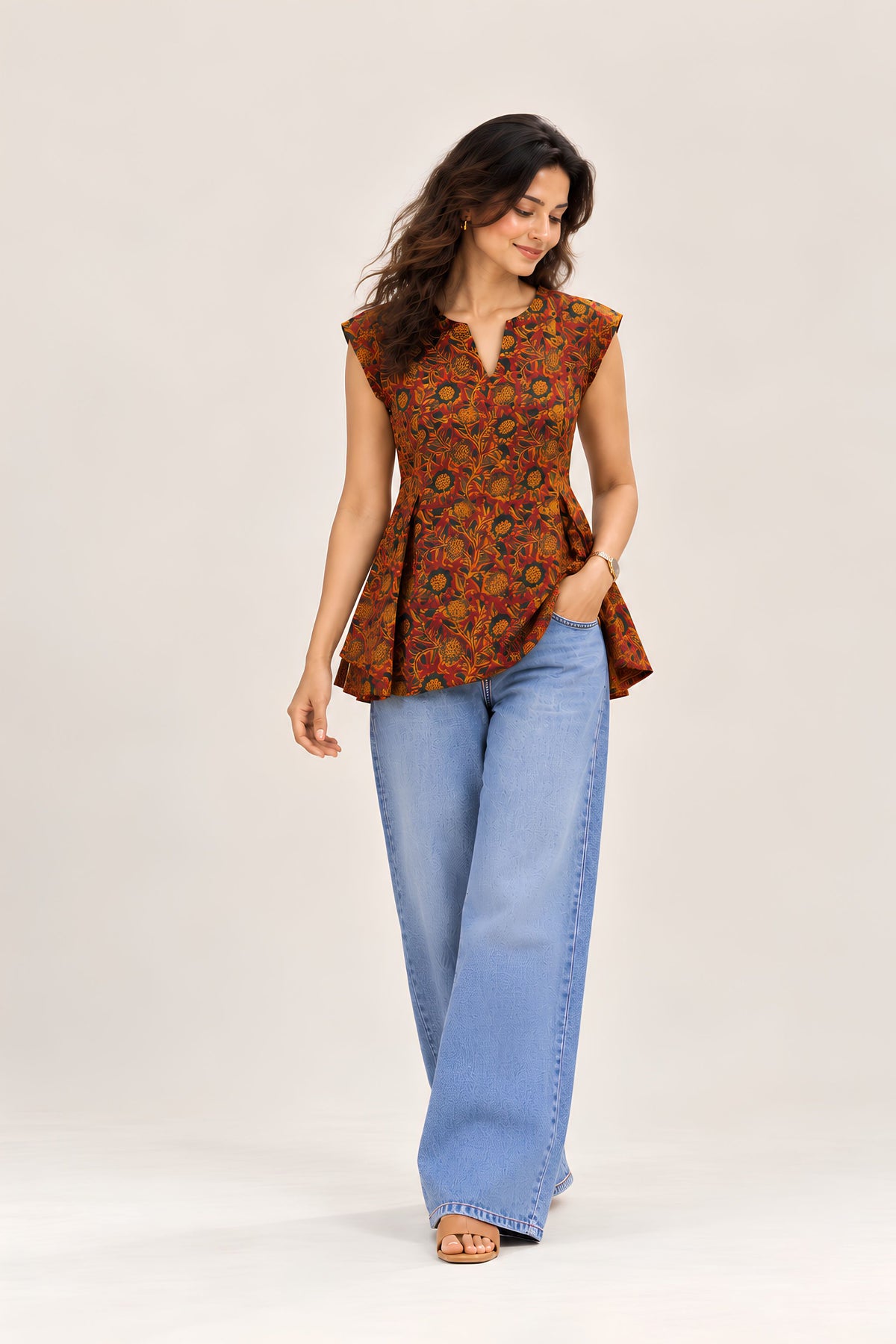 Marigold Kalamkari Top