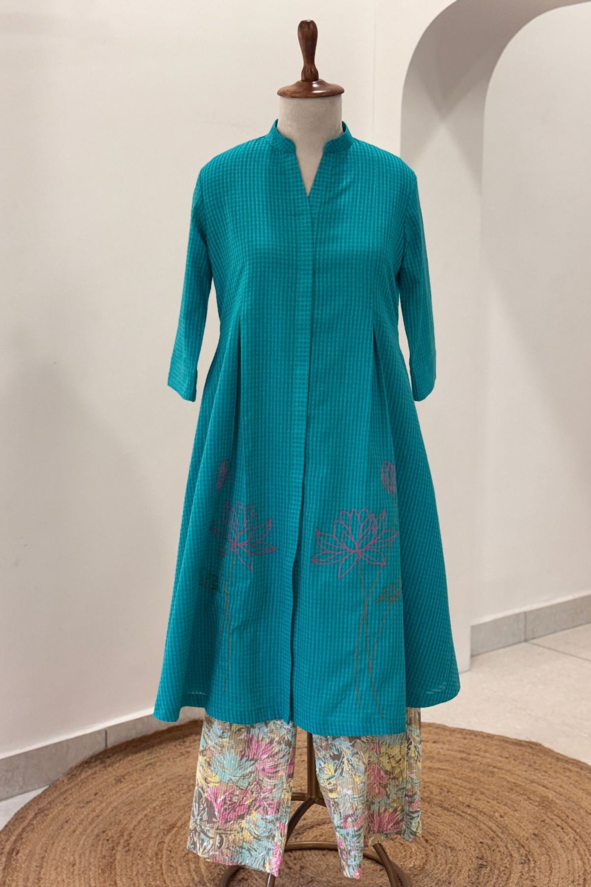 Teal Blossom Kurta Set