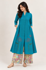Teal Blossom Kurta Set