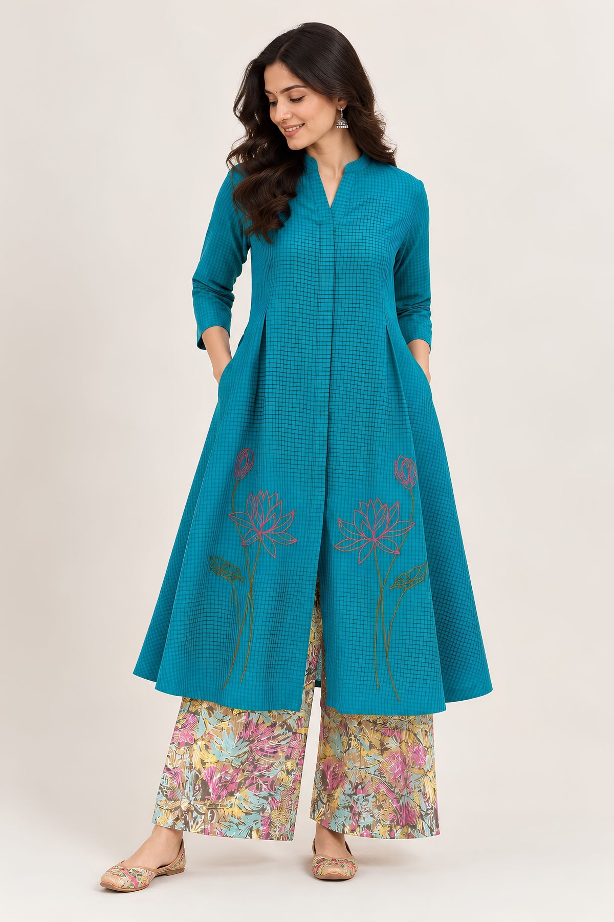 Teal Blossom Kurta Set